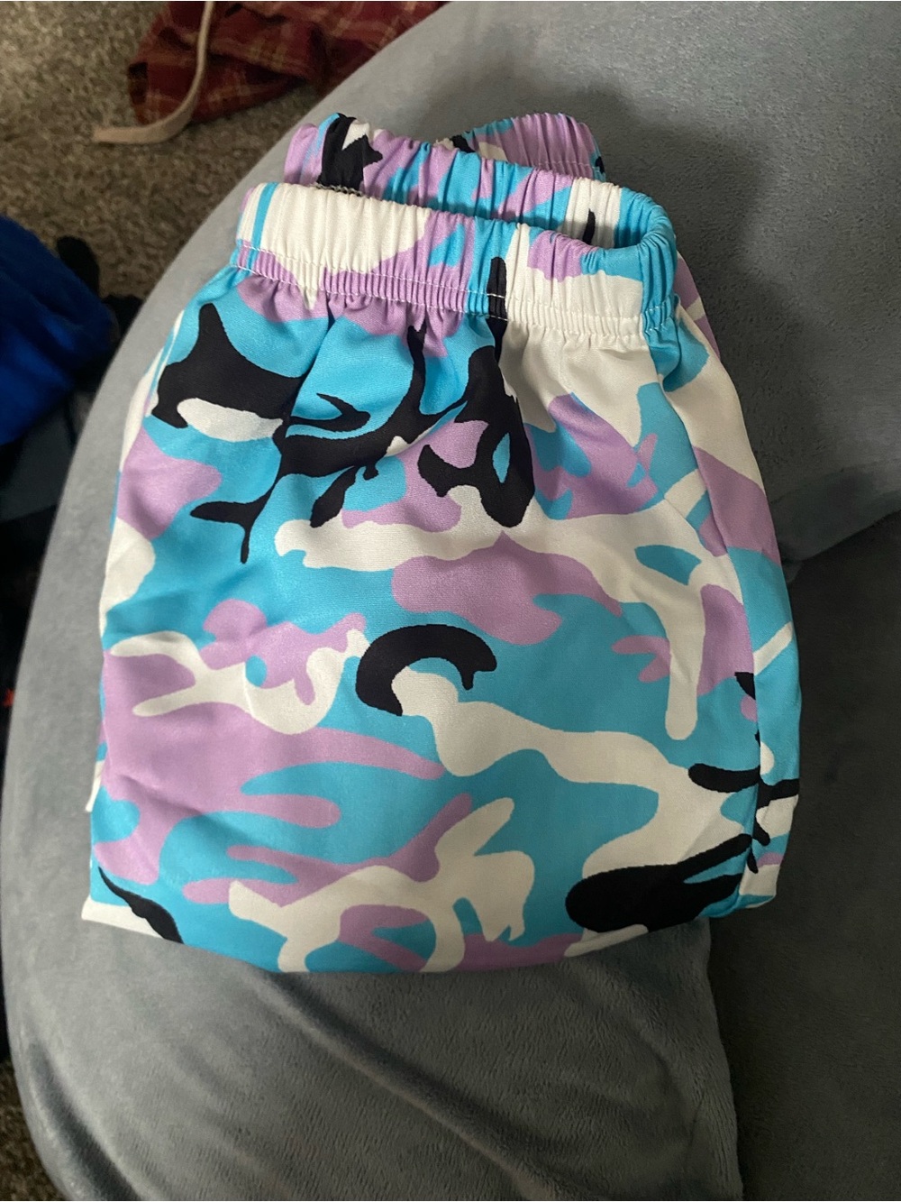 Kids Camouflage Elastic Waist Sweatpants - Blue, Purple & White